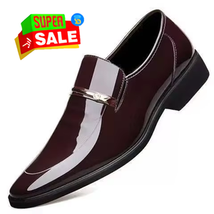 पुरुषों के प्लस आकार पर्ची-ऑन फ्लैट डिजाइन पेटेंट चमकदार फिनिश चमड़े के जूते व्यवसाय आकस्मिक औपचारिक शादी शरद ऋतु - Product Image 1