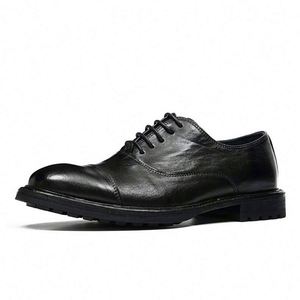 Chaussures Oxford pour homme en cuir véritable, bout carré, lacets, semelle en caoutchouc, pour le bureau, toutes saisons, antidérapantes - Product Image 5