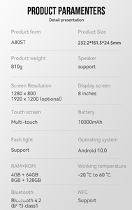 Tableta Android Industrial Resistente de Alta Calidad A80ST de <span class=keywords><strong>8</strong></span> Pulgadas con Pantalla Táctil Capacitiva 4G SIM y Sistema Operativo Android - Product Image 6