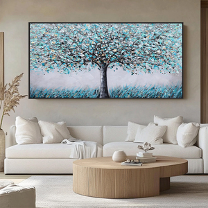 Dipinti d'Arte Personalizzati dai Toni Grigi Moderni Dipinti a Mano su Tela con Grande Fiore e Grande Albero Pittura a Olio Decorativa da Parete - Product Image 6