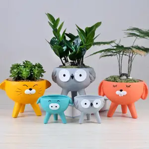 Ceramic Hand Painted Flowerpot Cute Animal Planter with Legs Succulent Flower Pot for Desktop Office Garden Decor