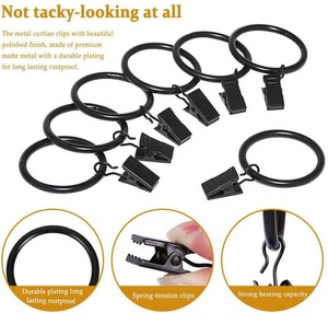 Rustproof Matte Metal Stainless Steel Drapery Hanger Decorative <strong>Curtain</strong> Rings <strong>with</strong> Clips <strong>Hooks</strong> for Tension Rod Bracket Eyelets - Product Image 3