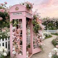 Cabine téléphonique londonienne personnalisée avec couleurs au choix, pour livre d'or audio et chemin de table fleuri, pour décoration de mariage