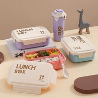 Boîte à lunch en plastique à 5 compartiments et ensemble de tasses à eau pour micro-ondes-Employé de bureau-Boîte à bento adaptée avec couvercle en plastique pour étudiants