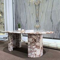 Ensemble table à manger et table basse en marbre Calacatta Rouge, style minimaliste de luxe, mobilier en pierre pour projets résidentiels et commerciaux