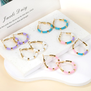 Hoop <b>Earrings</b> Colorful Geometric Stainless Steel Fashion <b>Stud</b> <b>Earrings</b> For Women Party Jewelry Accessory - Product Image 1