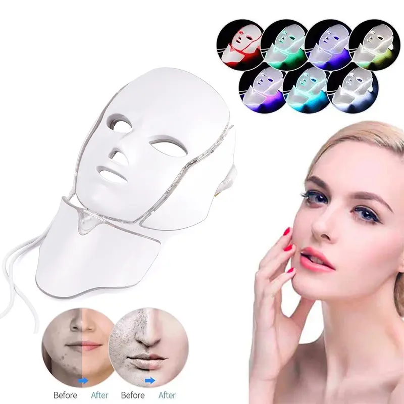 2022 Mode Akne und Hautöl Therapie gerät LED 7 Farb photonen maske Lichttherapie Gesicht Hals Anti Falten Gesichts rot Licht