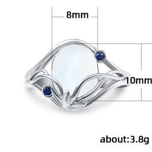 Anello da Donna F325 con Pietra di Luna Ovale Naturale, Montatura a Griffe, Motivo Vegetale, Anelli di Fidanzamento alla Moda - Product Image 5