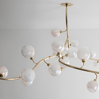 Lustre Jingshi Lighting en forme de branche d'arbre dorée, avec des boules de verre laiteux denses sur un tige métallique courbée, lumière de plafond pour la maison au éclat chaleureux