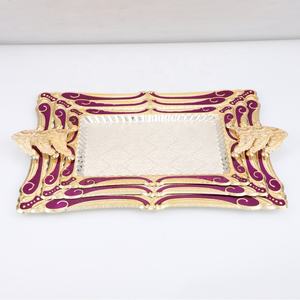 Bandeja de servicio de comida de restaurante de lujo con asas, bandeja árabe dorada de servicio de metal de lujo, bandeja Vintage turca Plateau De Service - Product Image 2