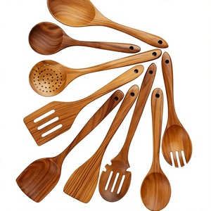 Juego de utensilios de cocina de madera de 9 piezas: espátula, espátula ranurada, cuchara para sopa, tenedor para ensalada, herramientas antiadherentes para cocinar - Product Image 1