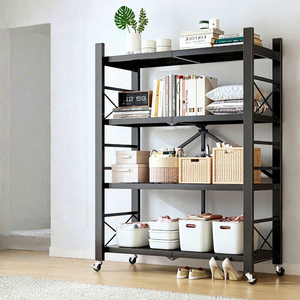 Indispensable, sans assemblage, étagère de rangement en acier au carbone robuste de 100 cm, CA007, pliable et détachable, multi-niveaux avec roues à frein - Product Image 1