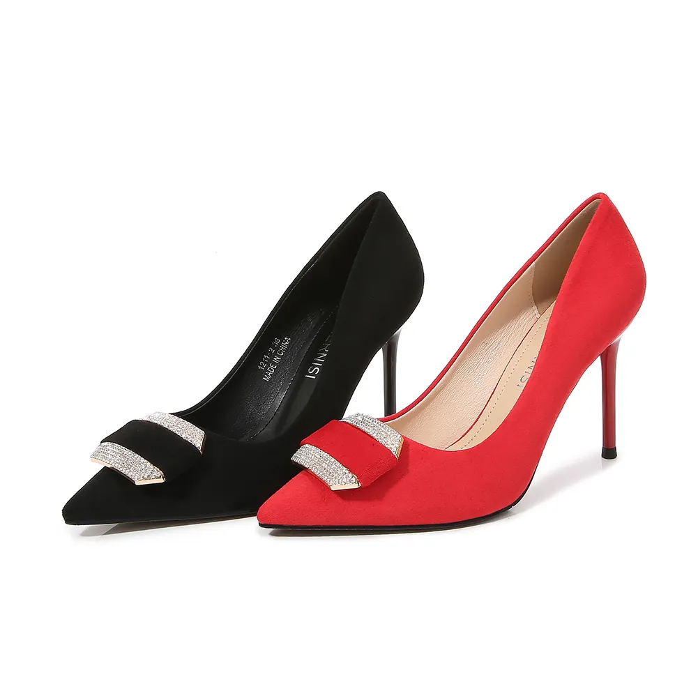 Escarpins à talons hauts et strass pour femmes, chaussures de bureau à bout pointu, classiques, vente en gros, 2023