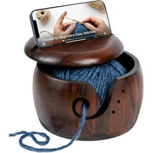 Cuenco de madera para hilo de 7.1x3.9 pulgadas, soporte grande para hilo de ganchillo con orificios para tejer y manualidades - Product Image 1