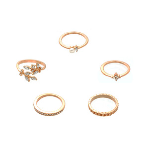 Euro-American Promocional Fiesta de compromiso Moda Aleación personalizada Combinación Hoja Diamante Perla Conjunto de 5 piezas Anillos - Product Image 1