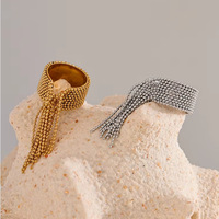 Bague Statement de Luxe pour Femme en Acier Inoxydable 316L, Large, Or et Argent, Ornée de Perles Multiples et de Franges Pendantes, Bijou de Soirée, Vente en Gros