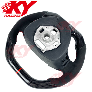 Volant de course sport en fibre de carbone avec poignées en cuir véritable, design à dessus plat, pour Chevrolet Camaro ZL1 SS Corvette C8 - Product Image 3
