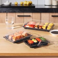 Plateaux à sushi noirs jetables avec couvercle transparent Boîtes d'emballage de sushi moyennes pour emporter des conteneurs de sushi de restauration rapide