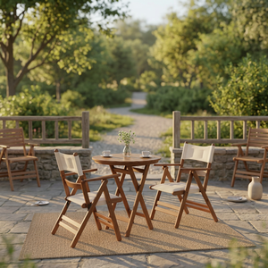 Natural Teak Bistro <b>Table</b> and <b>Folding</b> Sling Chairs Outdoor <b>Garden</b> Terrace Furniture Cafe Hospitality - Product Image 3