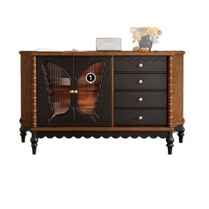 Aparador de estilo retro francés, gabinete de almacenamiento de madera maciza con diseño de puerta de mariposa para comedor - Product Image 5