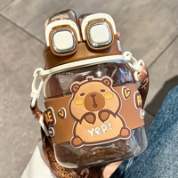 Botella de Agua Infantil de Tritán de 620 ml con Diseño de Panda, Tipo Pajita, Gran Capacidad, Portátil, Doble Pajita Deportiva para Verano
