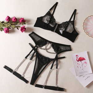 Lulu altında özel dört parçalı seksi Intimates Set işık bacak çevresi ve Metal zincir nakış ile popüler moda - Product Image 6