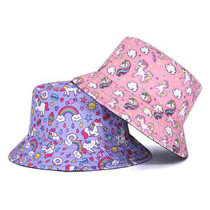 Verano al aire libre gorra de sol patrón <span class=keywords><strong>Rosa</strong></span> gorra de doble cara sombreros de <span class=keywords><strong>pescador</strong></span> niñas niños dibujos animados unicornio impresión niños sombrero de cubo - Product Image 1