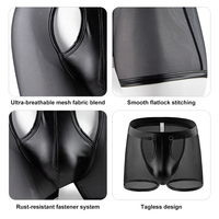 Sexy mesh openbare kruis polyester lederen low-rise heren boxershorts, mesh bikini's en G-strings voor mannen