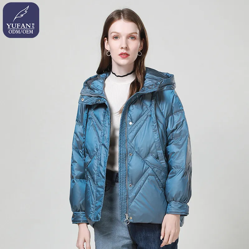 Yufan – doudoune professionnelle à capuche pour femme, vêtement d'hiver brillant, bleu paon