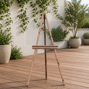 Support de signalisation événementiel en bois Art Déco, chevalet de sol pour panneau de bienvenue et affichage d'art de grande taille - Écologique et durable - Product Image 5