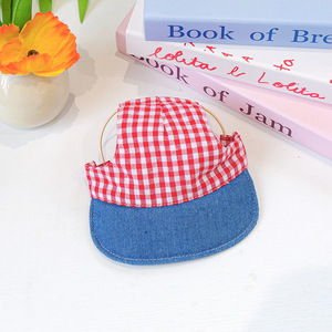 Perros, gatos, perros pequeños, cachorros, accesorios bonitos, informales, elegantes, románticos, lindos, sombrero para el sol a cuadros rojos - Product Image 3