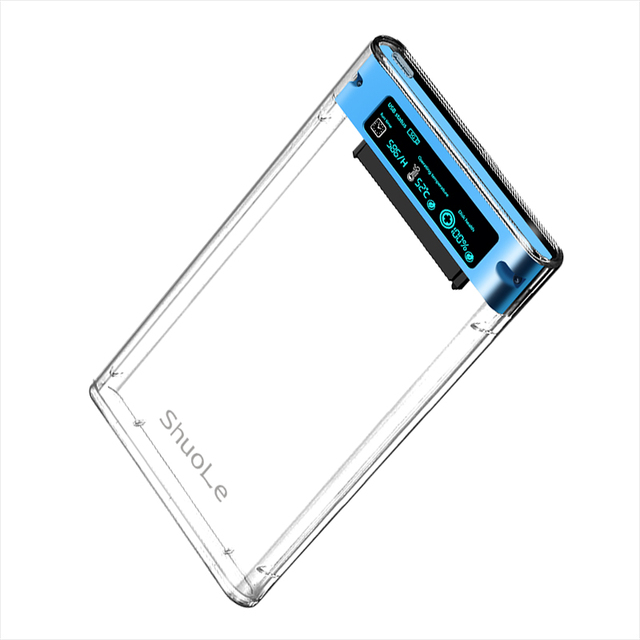 USB 3.0 Transparent External 2.5'' SSD HDD Enclosure Tool Free High Speed Transmission HDD Case with Smart LCD Screen