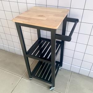 Chariots de cuisine avec rangement, chariot de service de cuisine, petit pont de cuisine <span class=keywords><strong>sur</strong></span> roues, dessus de bureau en chêne, noir - Product Image 3