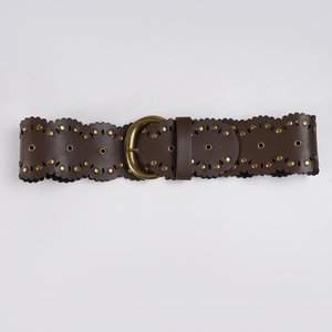 Ceinture en cuir vintage polyvalente avec anneau métallique, design ajouré patchwork, accessoire de niche exotique pour toutes les saisons - Product Image 6