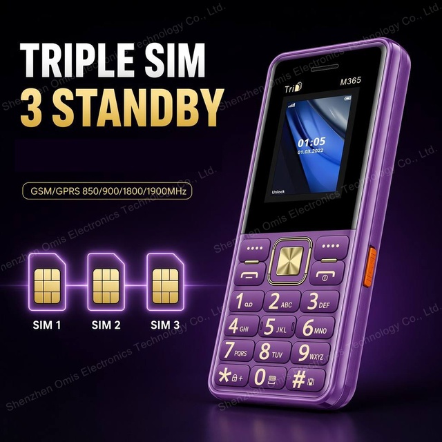Wholesale M365 1.8 Inch Triple SIM Big Long Standby Mobile Phone Portable Unlocked GSM Mini Keypad Feature Phones