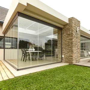 ลาน Pergola พับสแตนเลสเปิดด้านนอกคู่พร้อมประตูกระจกนิรภัย Frameless