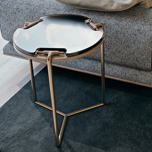 Mesa De Café Com Top De Mármore De Vidro Bronzed