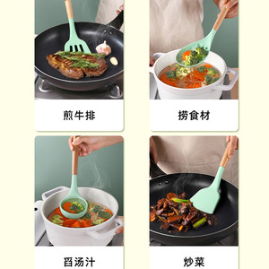 Silicone Spatula With Wooden Handle Non Stick Pan Ladle Strainer Rice Scoop High Temperature Resistant Kitchen <b>Utensil</b> Cooking - Product Image 1