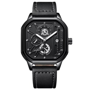 Drioshipping, reloj cuadrado multifunción luminoso resistente al agua de lujo para hombre con correa de cuero PU, relojes de cuarzo - Product Image 3
