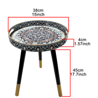 Plateau de service rond en plastique avec pieds amovibles, table d'appoint de canapé vintage à motif mandala baroque avec bordure dorée