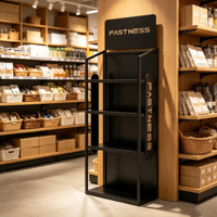 Exhibidor Moderno de 4 Estantes para Comercios, Soporte de Exhibición Metálico, Tamaño Personalizado, Logotipo Personalizado, Negro, Rojo, Amarillo, Exhibición para Tiendas