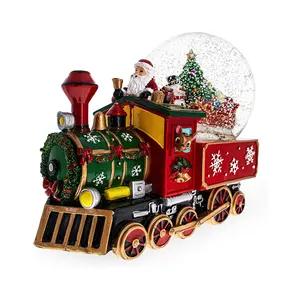 Snowman and Reindeer Delivering Tree on a Train Musical Water Globe
