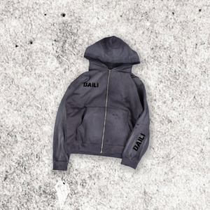 Personalizado de alta calidad sólido cremallera Streetwear Sudadera con capucha impresión Logo en blanco Vintage doble capa lavado ácido sol desteñido desgastado - Product Image 1