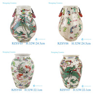 Vase antique RZSY05 en famille rose, motif double oreilles de cerf, nuage et dragon