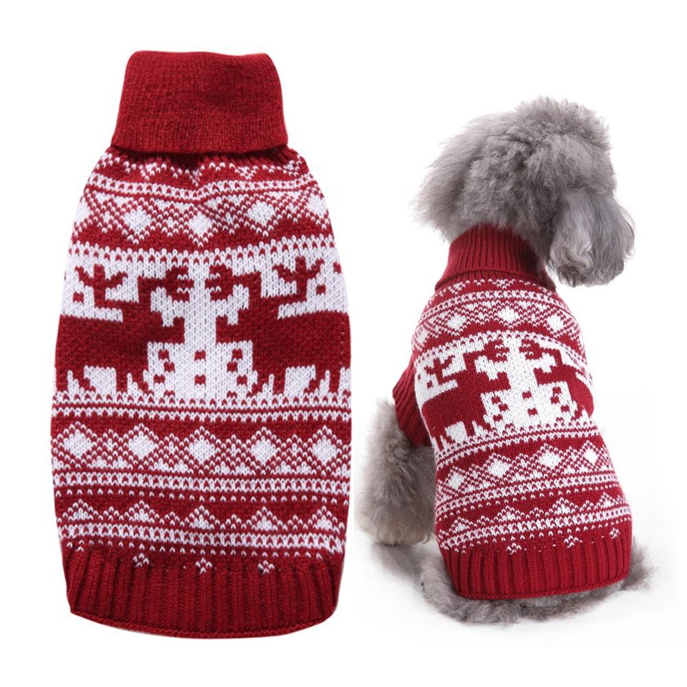 Cute XXL Large Dog Warm Winter Sweater Christmas Reindeer Print