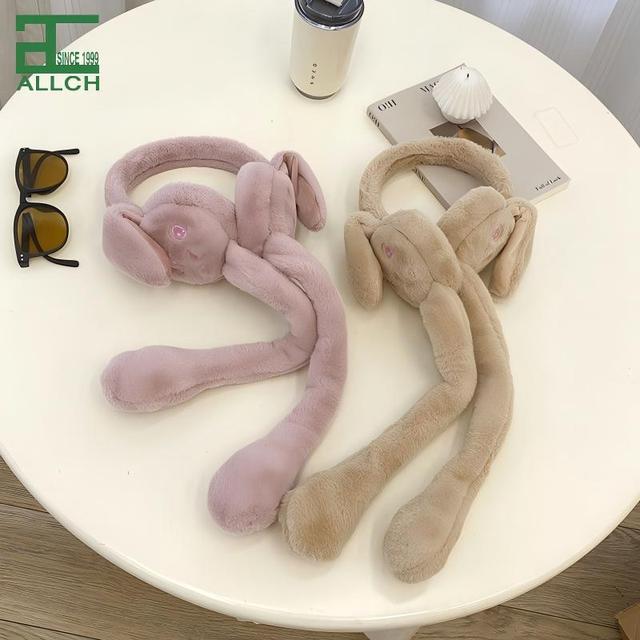 ALLCH Cute Rabbit Moving Earmuff Faux Fur Cozy Winter Warm Bunny Ear Muffs for Children Women Ears Move
