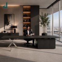 Bureau de direction en forme de L, placage ébène, finition laquée piano haute brillance, poste de travail durable en MDF pour le siège d'entreprise