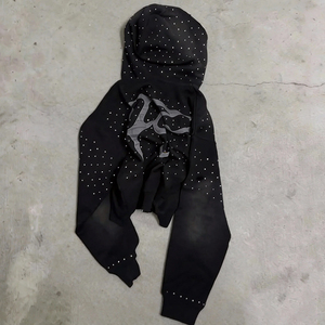 New Embroidered Heavyweight Zip Hoodie Custom Rhinestone Cotton Zipper Hoodie Cropped Oversized Zip up Hoodie Manufacturers - Product Image 3