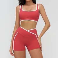 Ensemble de vêtements de sport pour femmes, ensemble de yoga personnalisé en 2 pièces, short blanc à empiècements, soutien-gorge avec rembourrage, pour la course à pied