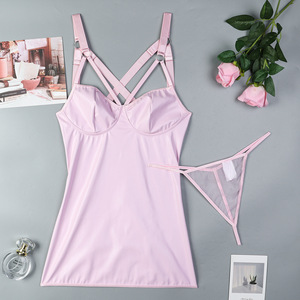 Nouvel ensemble de lingerie sexy une pièce à fines bretelles, couleur unie, tendance, dos nu, style bandage - Product Image 6